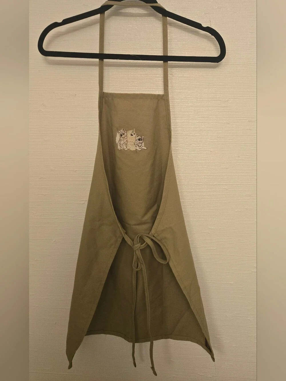 Tan Cat Embroidered Kitchen Apron
